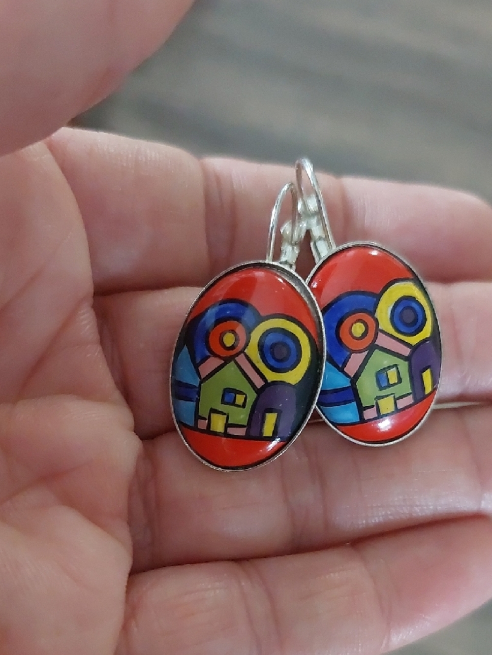 ENAMEL EARRINGS Colorful Abstract Design - Picture 5 of 6